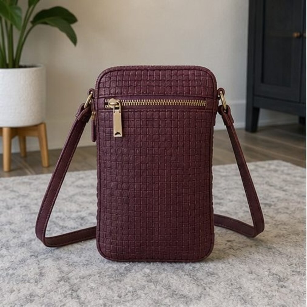 Burgundy Woven Crossbody Bag